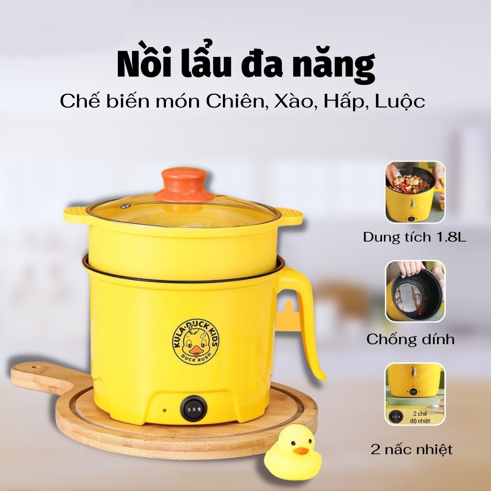 Nồi Lẩu Điện mini VỊT VÀNG 2 tầng đa năng nấu cơm lẩu cháo chiên xào dung tích 1,8L