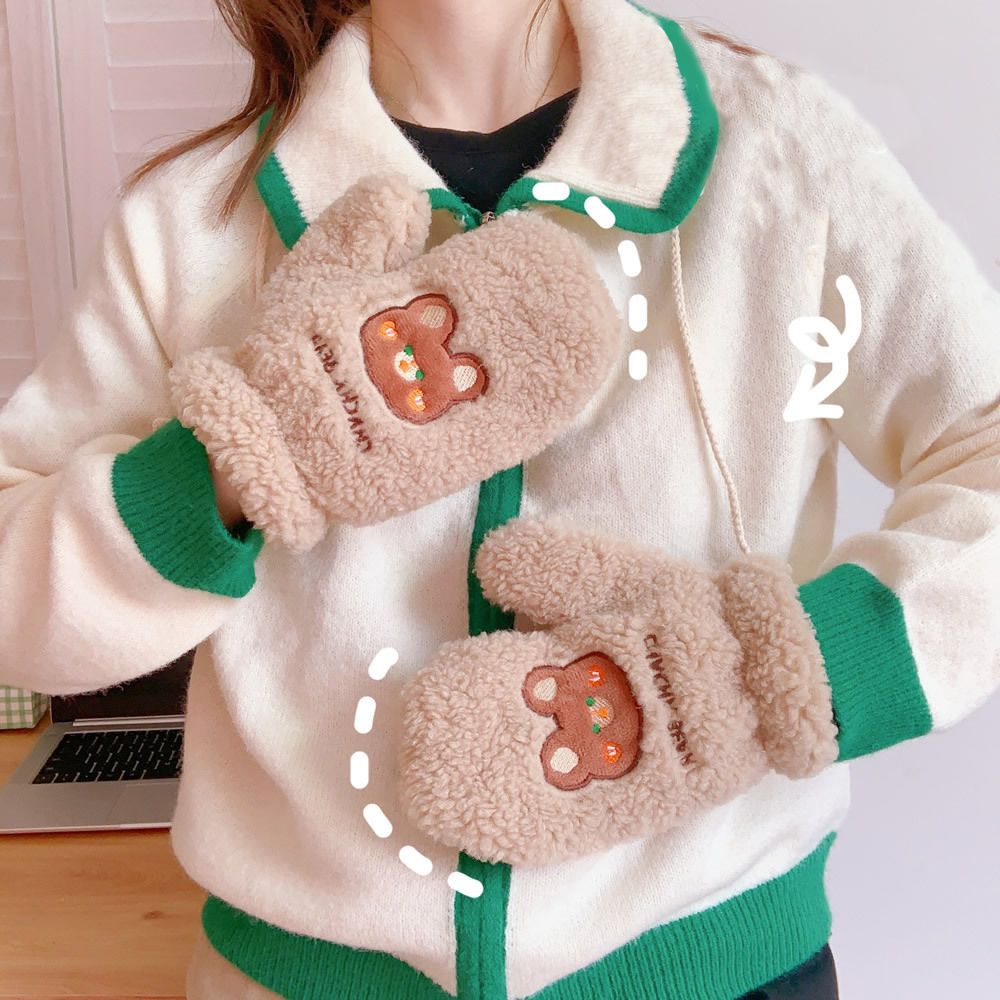 Găng tay giữ ấm mùa đông hình thỏ/gấu hoạt hình đáng yêu cho nữ