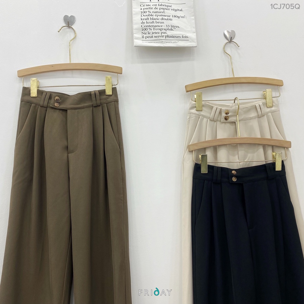 Quần culottes vải ống rộng cạp cao trơn 2 khuy lệch 1CJ705Q Friday