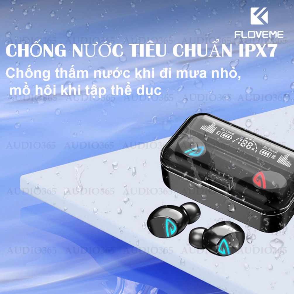 Tai nghe bluetooth V5.2 Floveme - F10 Pro cao cấp, kiêm sạc dự phòng 2200mAh . cảm ứng vân tay, hỗ trợ đàm thoại,