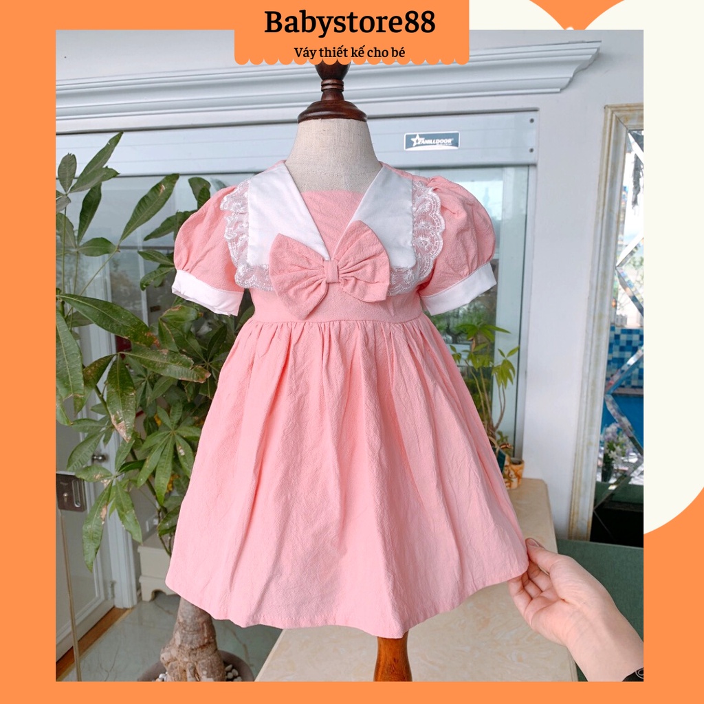 Đầm hồng bé gái cộc tay - BABYSTORE88, Váy trẻ em đi học 1 2 3 4 5 6 7 8 tuổi hàng thiết kế cao cấp V27