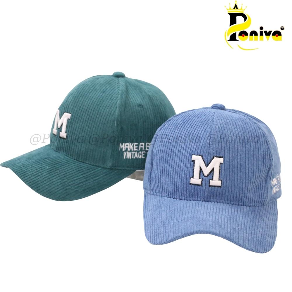 Mũ lưỡi trai ❤️ Nón kết thêu chữ M chất nhung tăm form unisex Mẫu M02 phong cách Ulzzang Thời trang PONIVA siêu hot