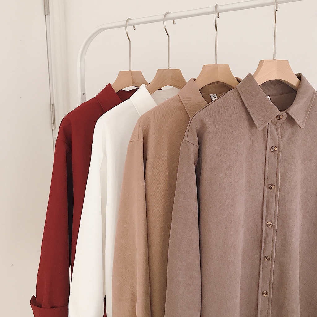 Áo sơ mi SUXI tay dài dáng rộng nhiều màu sắc tùy chọn phong cách retro thời trang đơn giản dành cho nữ