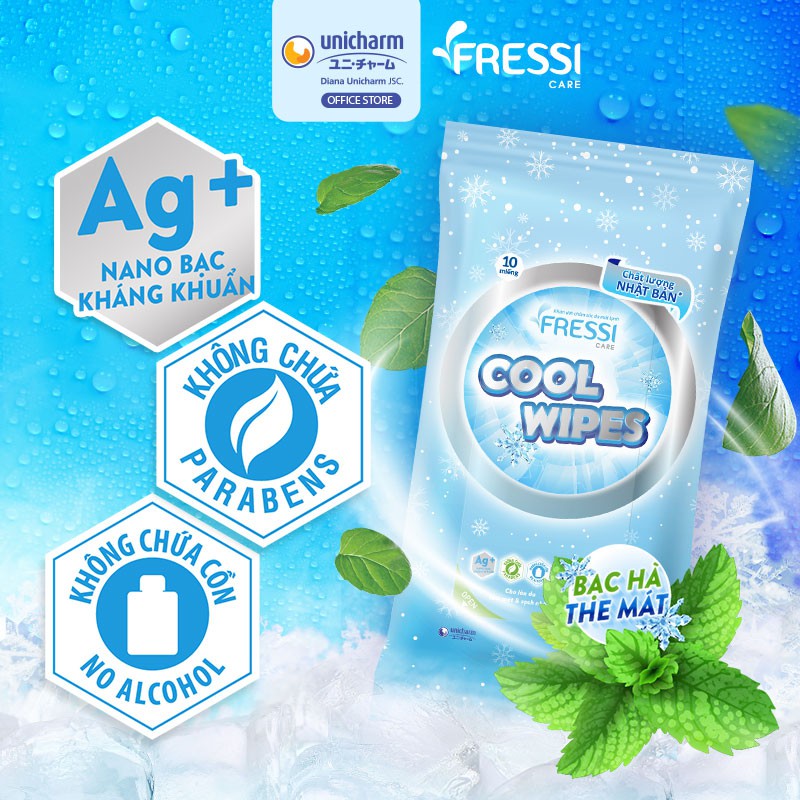 Khăn ướt chăm sóc da Fressi Care Cool gói 10 miếng (mới)