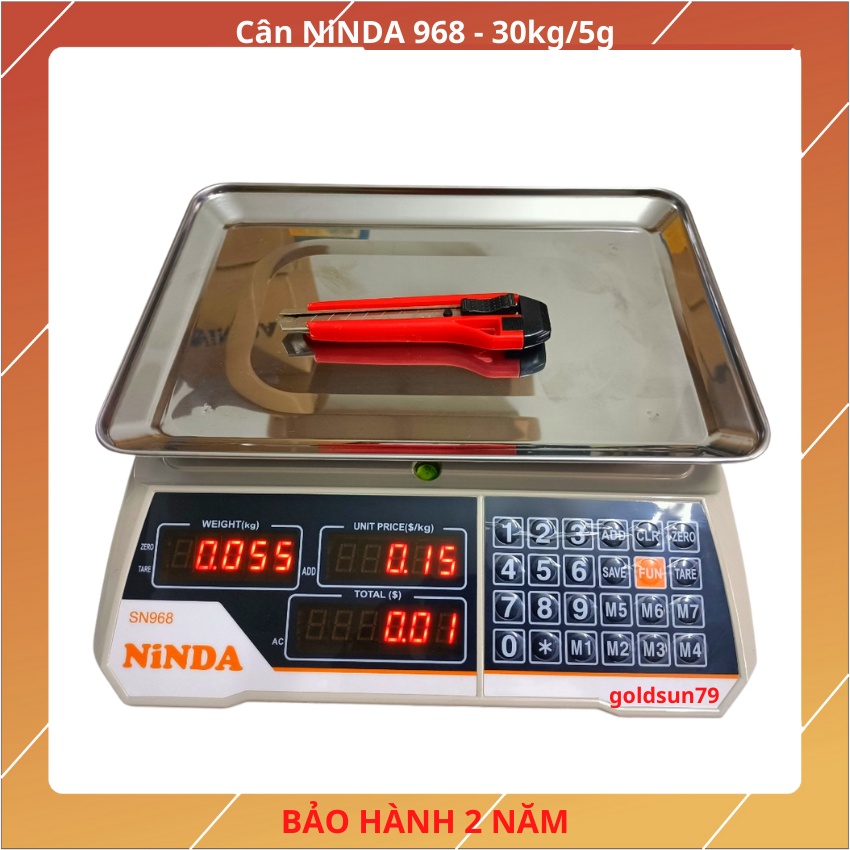 cân tính tiền điện tử NiNDA 968 ( 30Kg/5g ) mặt cân được làm bằng inox sáng bóng ( bảo hành  24 tháng )