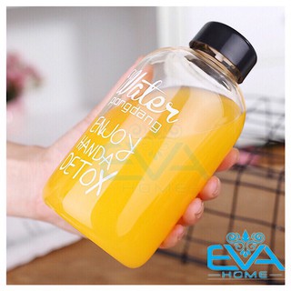 Bình Đựng Nước Thuỷ Tinh 600ML In Chữ Detox Đựng Nước Tiện Lợi