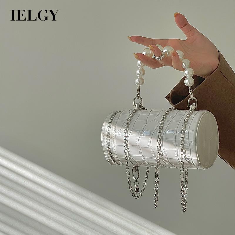 Túi Đeo Chéo Vân Da Cá Sấu Phối Dây Xích Đính Ngọc Trai Phong Cách Cổ Điển Thời Trang Cho Nữ