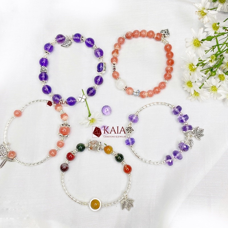Vòng tay phong thuỷ Ưu Linh Đa Sắc mix charm leafs chiêu tài lộc may mắn bình an - KAIA V7