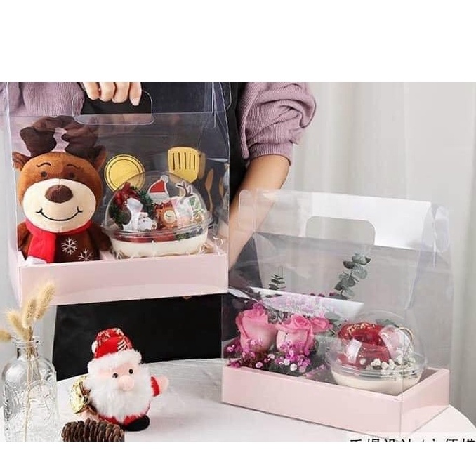 5 Hộp mica 2 ngăn đế giấy 5cm đựng bánh kem 10-12cm làm quà tặng 8/3 - gày kĩ niệm