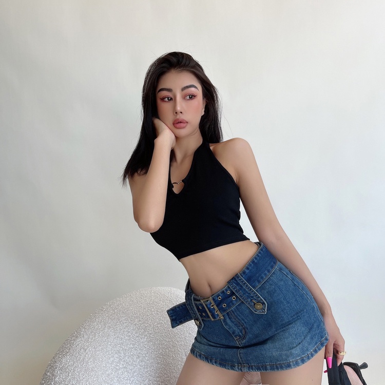 QKOOLE  Áo Croptop Sát Nách Phong Cách Hàn Quốc