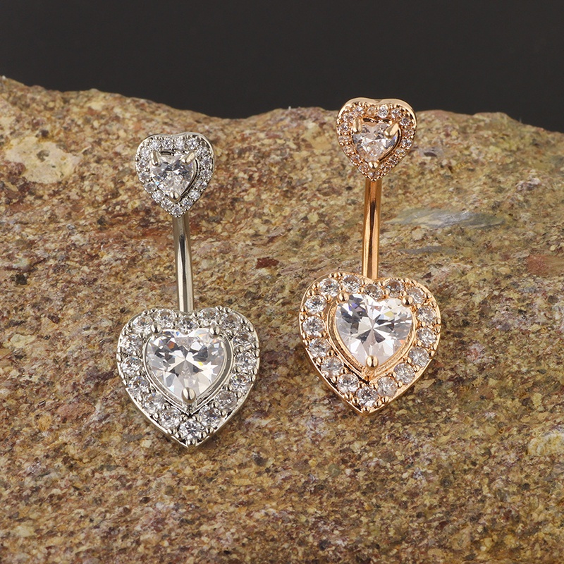 Khuyên rốn thép không gỉ mặt hình trái tim đính đá zircon thời trang dành cho nữ