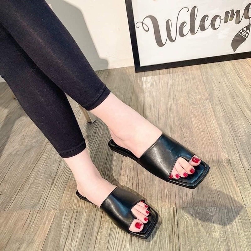 Dép Nữ Quai Trơn Unisex Đen Trắng - Video