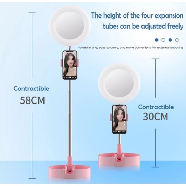 [ Giá Rẻ ] Chân đế Live Stream kèm gương - có đèn LED - Kẹp điện thoại - Có thể gấp gọn.