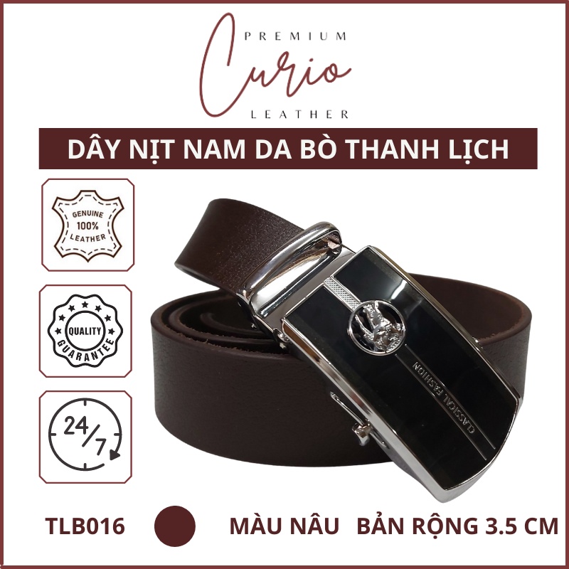 Dây Nịt Nam Da Bò Thật Khóa Lăn Màu Nâu, Thắt Lưng Thời Trang Phong Cách Thanh Lịch TLB016 - Curio Leather