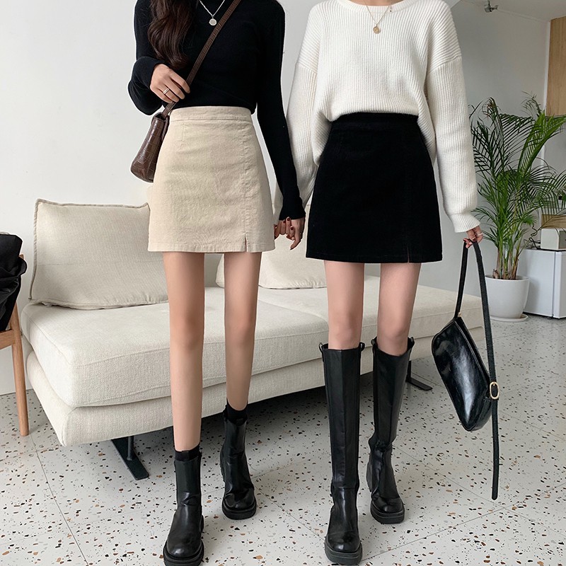 Chân Váy Chất Liệu Vải Nhung Kẻ Xẻ Tà Dáng Chữ A Xinh Xắn Có 4 Màu | BigBuy360 - bigbuy360.vn