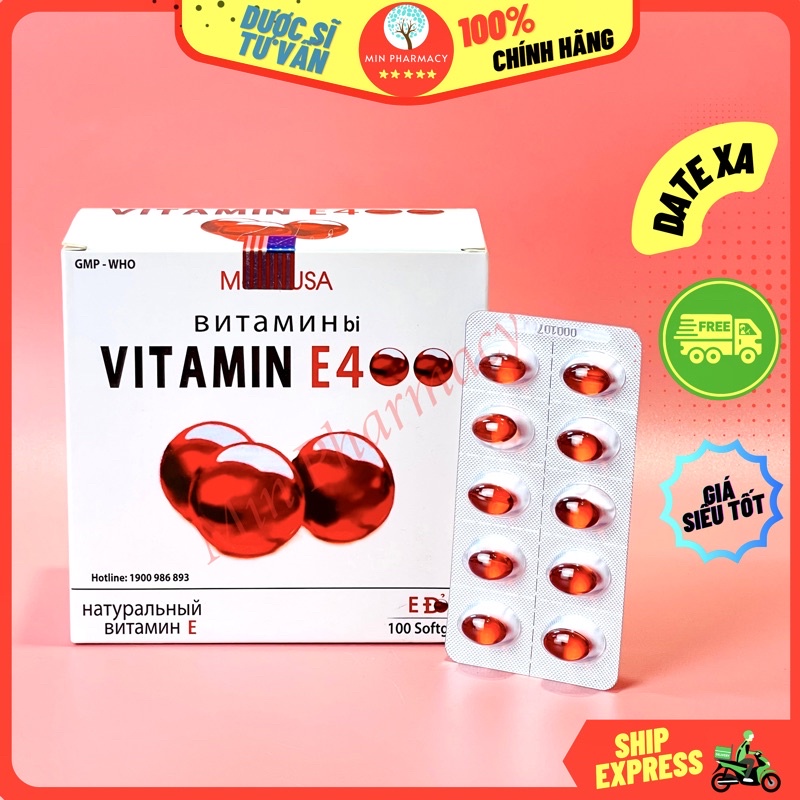 Vitamin E đỏ Mediusa Vitamin E 400 (Hộp 100 viên) - Minpharmacy