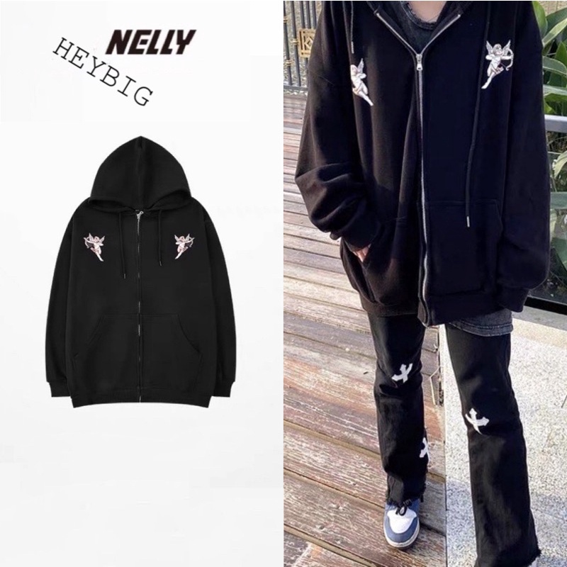 Áo khoác Hoodie zip 0007 nelly heybig chất nỉ bông form rộng dành cho nam và nữ art flop