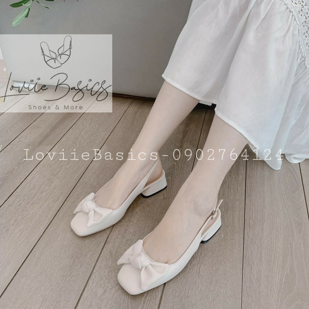 GIÀY SANDAL BÍT MŨI LOVIIE BASICS - GIÀY NỮ THỜI TRANG BÍT MŨI NƠ GÓT VUÔNG 2P - SANDAL DẠNG SỤC NỮ NƠ HỞ GÓT S210708