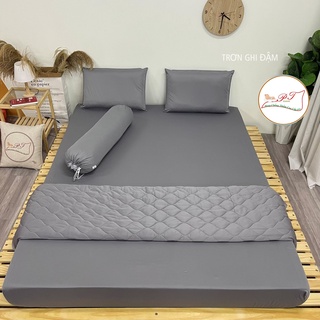Bộ ga chống thấm cho bé kèm vỏ gối chính hãng PT, chất liệu thun lụa organic cao cấp (mẫu trơn ghi)