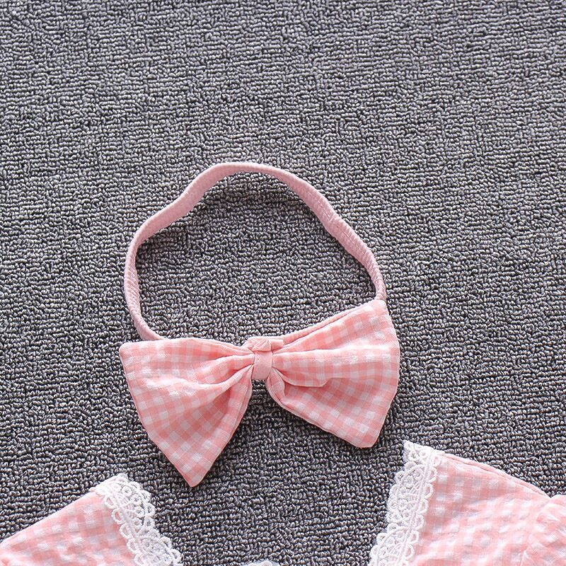 Set Áo Liền Quần &amp; Băng Đô Quấn Đầu Cột Nơ Cho Bé Gái