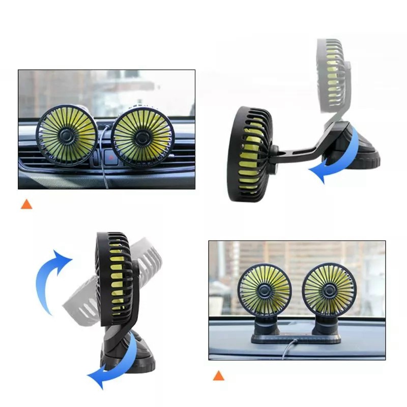 Quạt Đôi Mini Làm Mát Ô Tô Xoay 360 Độ Dùng Điện 12V-24V Cho Mọi Dòng Xe Hơi