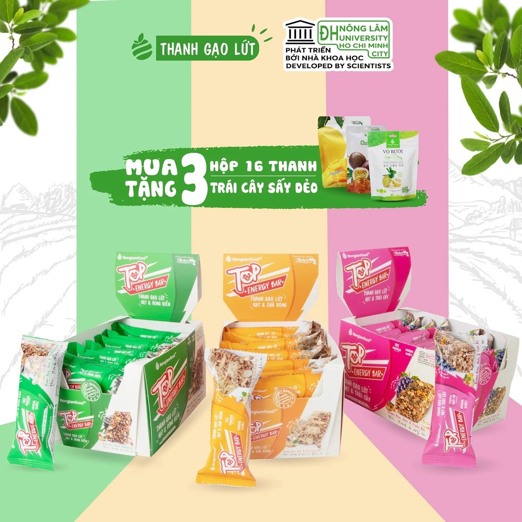 Thanh gạo lứt chà bông, rong biển Nông Lâm Food, ăn vặt healthy dinh dưỡng siêu ngon