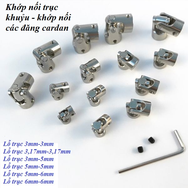 Khớp truyền động khác phương - khớp nối các đăng cardan lỗ trục 3mm-3mm,3,17mm-3,17mm,3mm-5mm.5mm-5mm.5mm-6mm,6mm-6mm