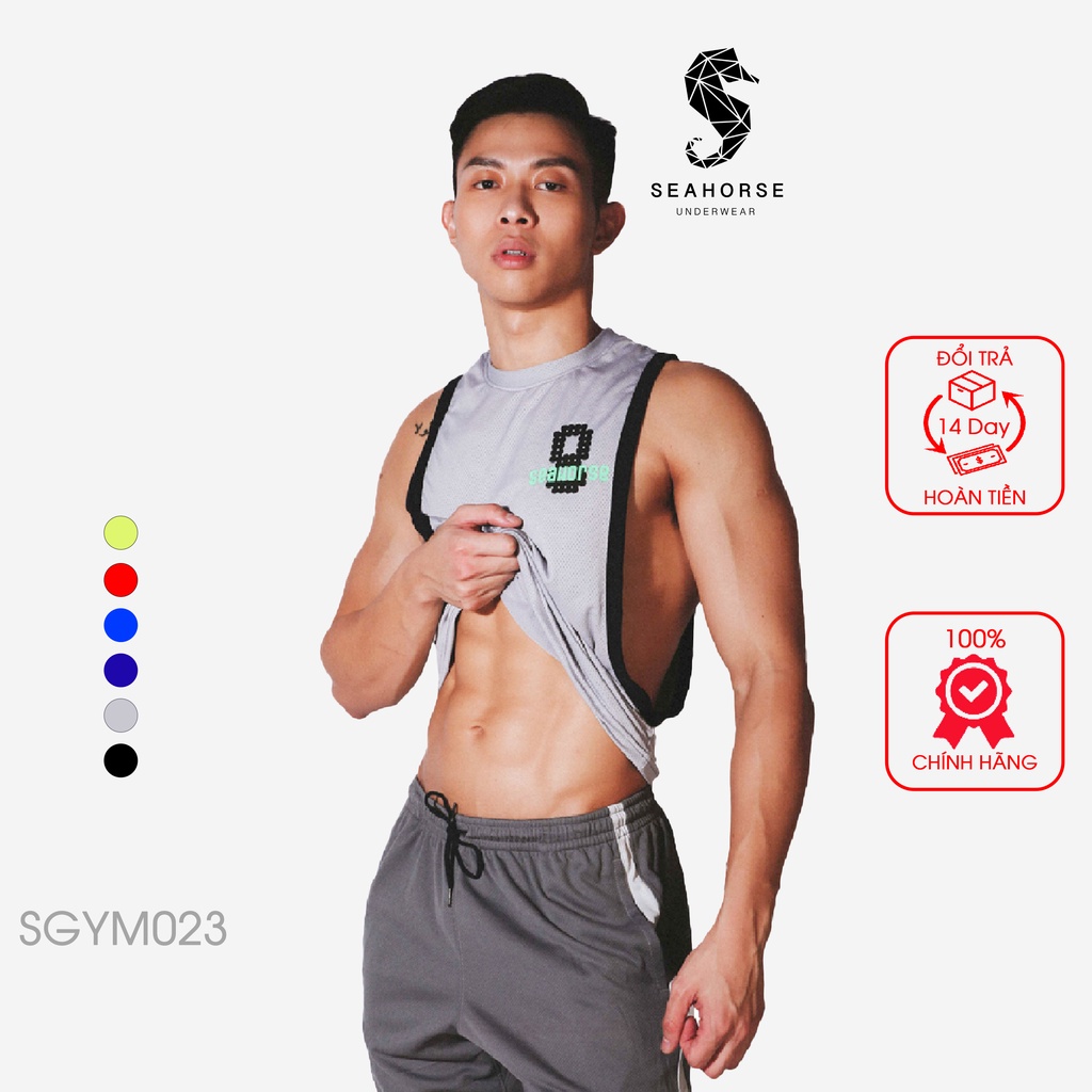 Áo gym nam tank top SP86-SGYM023 SEAHORSE hở sườn co giãn 4 chiều thoáng mát