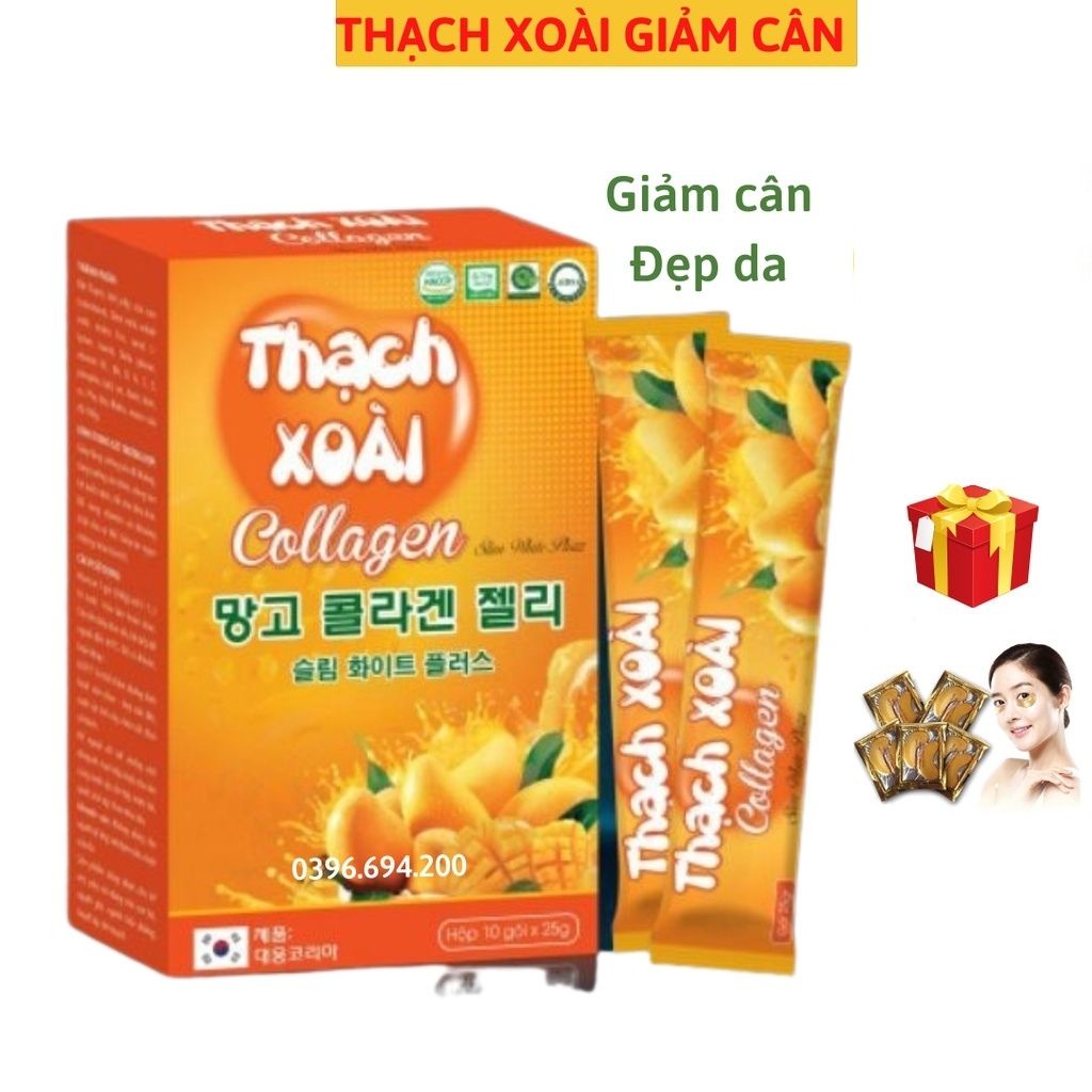 Thạch Xoài Collagen Chính Hãng, Thạch Xoài Hỗ Trợ Giảm Cân Làm Đẹp Da Hiệu Quả (Hộp 10 Gói x25gr) Giảm Cân An Toàn