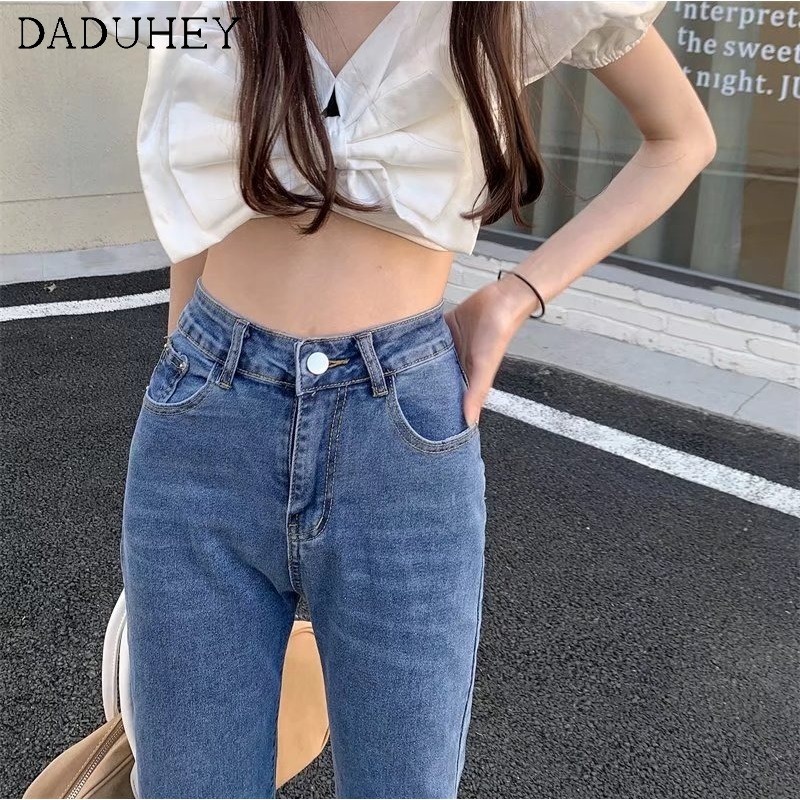 Quần jean dài daduhey ống rộng cạp cao đơn giản phong cách Hàn Quốc thời trang mùa hè 2022 dành cho nữ