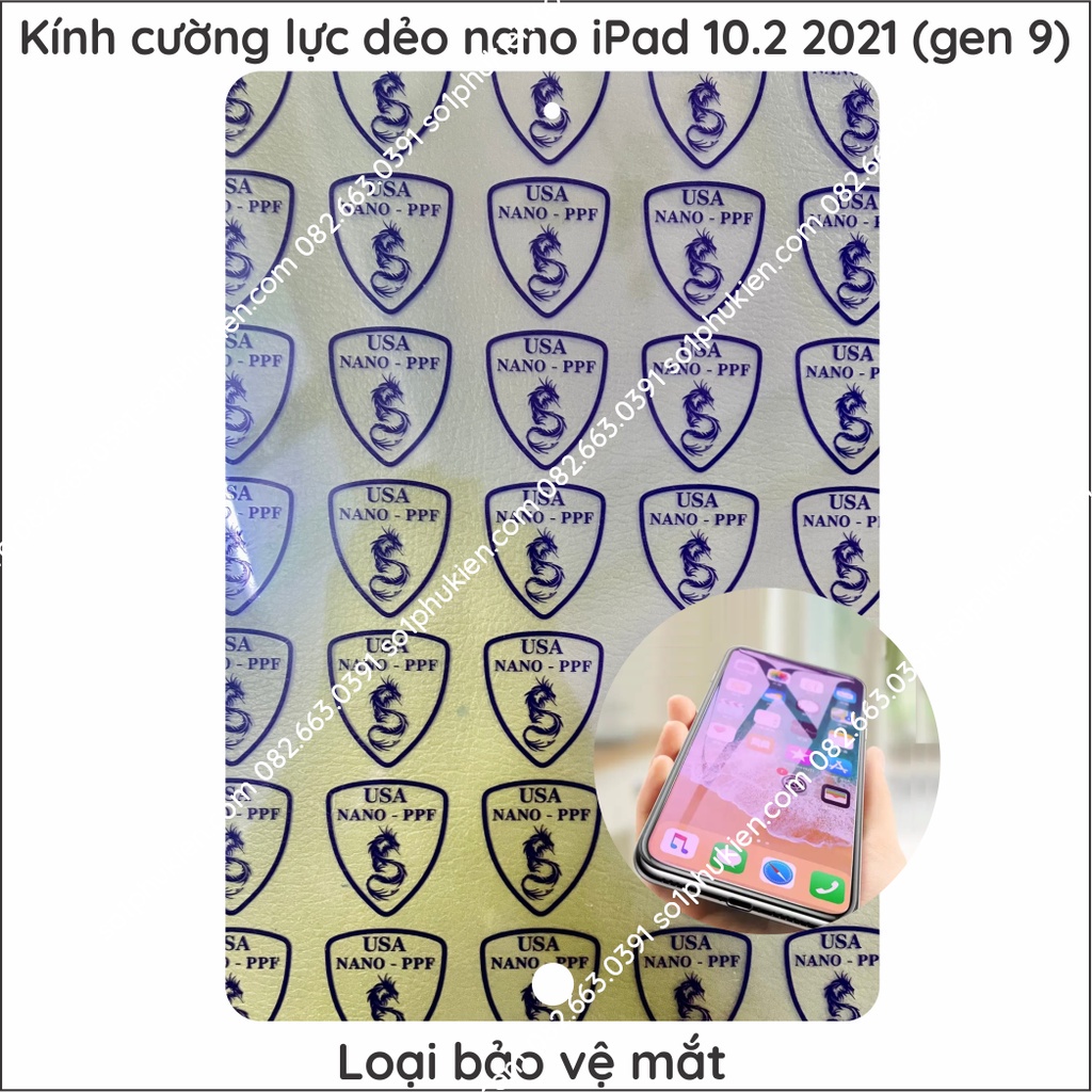 Dán cường lực iPad 10.2 2021 (gen 9) dẻo nano , chuẩn cường lực 9H+
