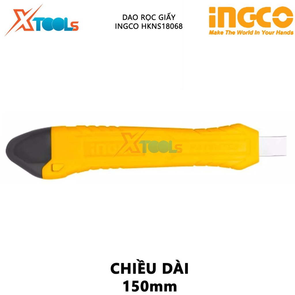 Dao rọc giấy INGCO HKNS18068 dao cắt giấy có chiều dài 150mm, kích thước lưỡi 9mmx80mm sắc bén, nhỏ gọn, độ bền cao