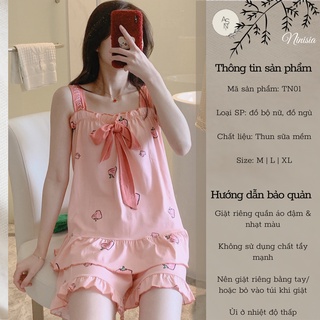 BỘ ĐỒ NGỦ 2 DÂY THUN SỮA CUTE TN01 [VIDEO + ẢNH THẬT]