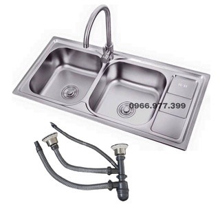 Chậu rửa chén, rửa bát inox 02 hộc có bàn để vật dụng cần thiết, tiện lợi, kích thước 10545 C10