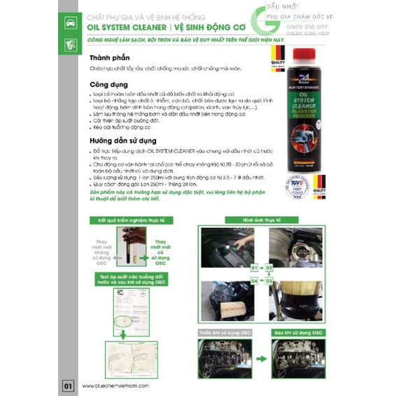 Dung dịch súc rửa động cơ ô tô bluechem oil system cleaner - phụ gia vệ sinh động cơ ô tô blue chem