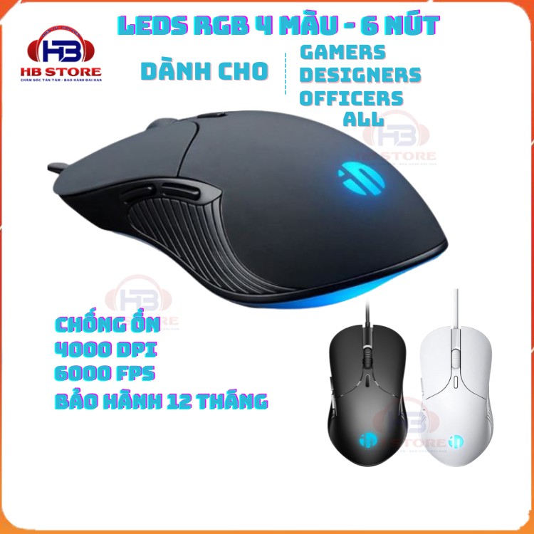 Chuột gaming có dây inphic PB1P bấm im lặng, Chuột máy tính gaming có led độ nhạy 4000DPI