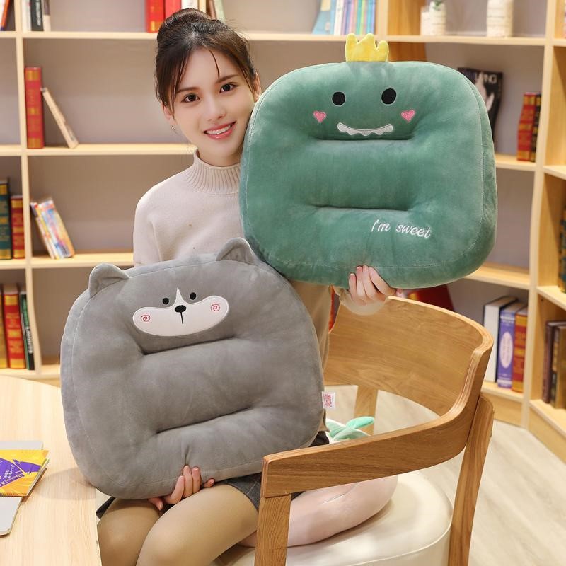 Gối tựa lưng ô tô bằng bông hình thú dùng trên ô tô, văn phòng kết hợp đệm ngồi lót ghế bibi shop
