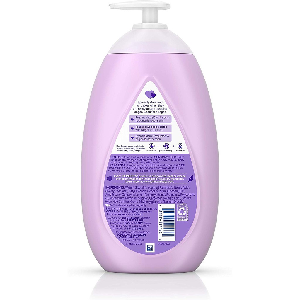 Dưỡng thể giữ ẩm da cho bé trước khi ngủ Johnson's Moisturizing Bedtime Baby Lotion 800ml (Mỹ)