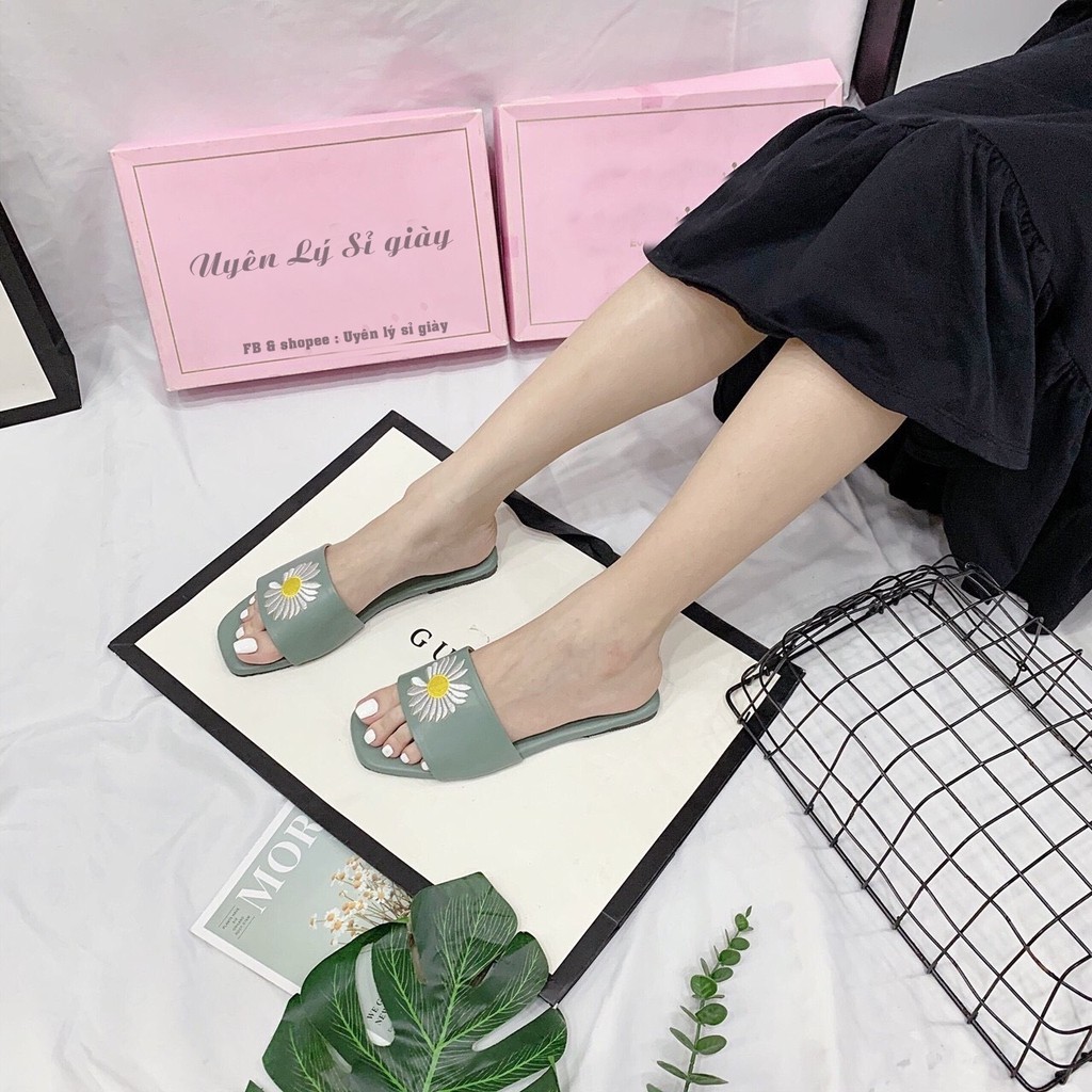 Dép lê nữ quai ngang hoa cúc phong cách Hàn quốc đủ màu