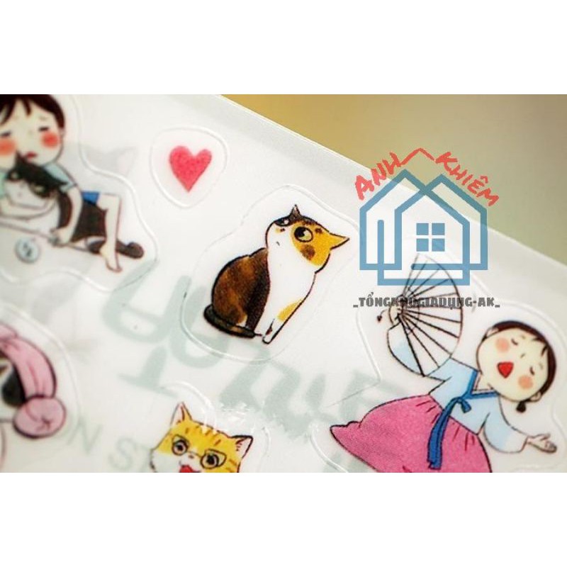 (Bộ 6 tờ) Sticker Dán Hình Mèo Siêu Cute 9*18cm Dùng Dán Trang Trí Sổ Sách Điện Thoại