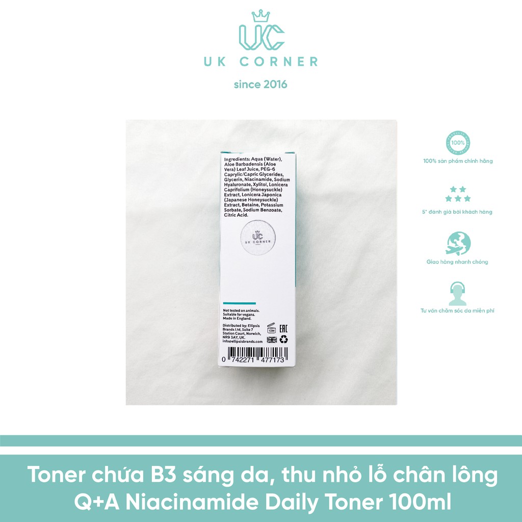 Toner chứa B3 sáng da, thu nhỏ lỗ chân lông Q+A Niacinamide Daily Toner 100ml