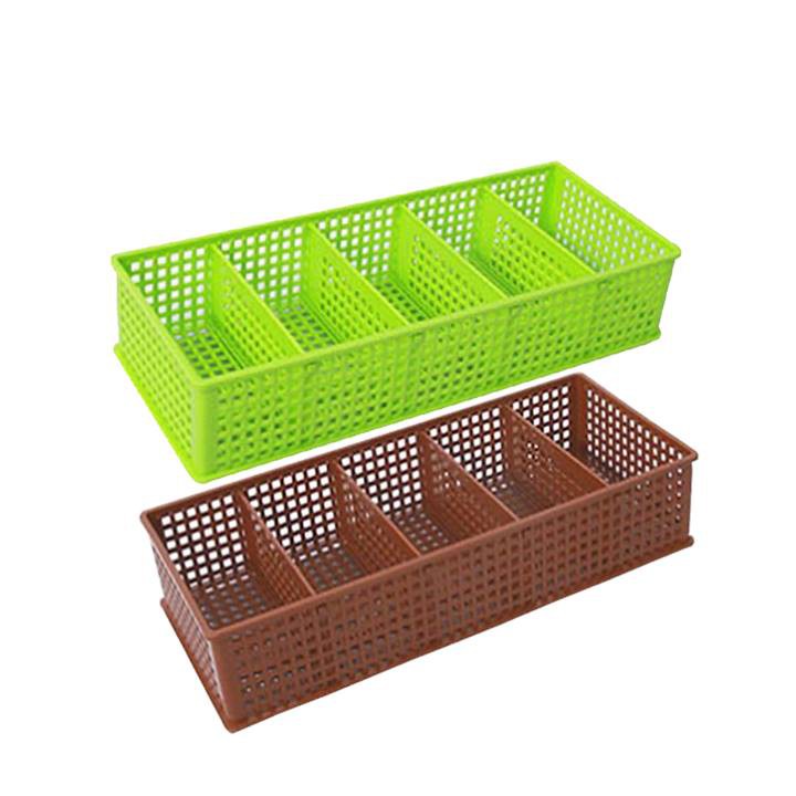 Khay nhựa đựng đồ dùng đa năng 5 ngăn, giỏ đựng đồ gia đình bằng nhựa- KDN