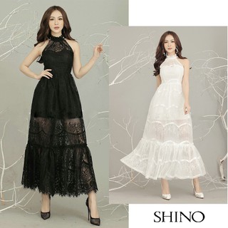 Đầm maxi dự tiệc sang trọng - Đầm ren cổ yếm dáng xòe - Đầm thiết kế đẹp, cao cấp - Đầm maxi đi biển