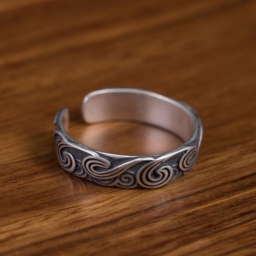 Nhẫn Nam Vân Mây Hình Cloudy Ring Loki Accessories Thời Trang Basic Màu Bạc Đẹp Cao Cấp - Nhẫn Nam Thép Titan Không Gỉ