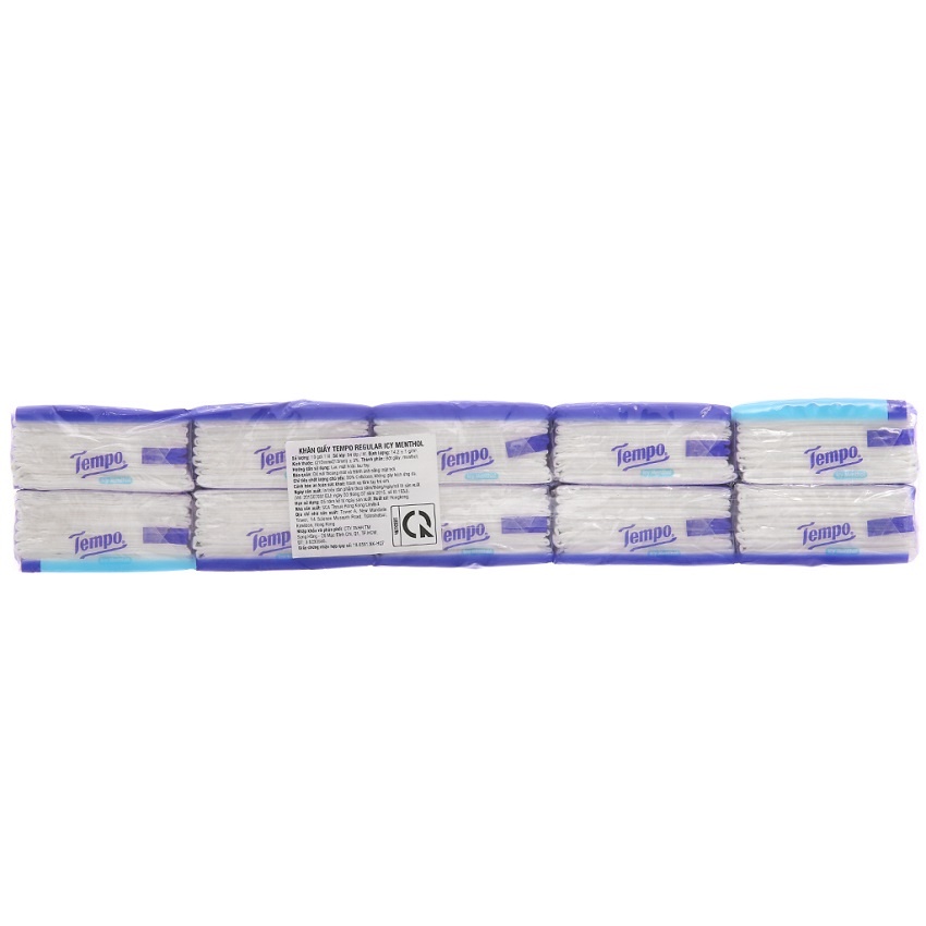 Lốc 10 Gói Khăn Giấy Bỏ Túi Tempo Regular Icy Menthol 4 Lớp (8 Tờ/ 1 Gói x 10)