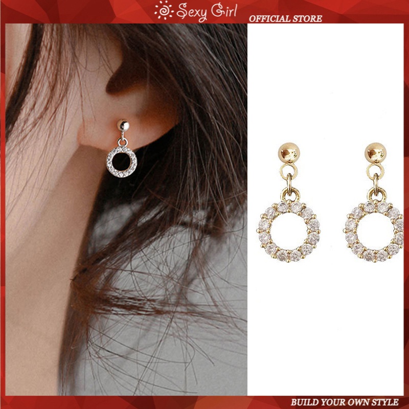 Bông tai nữ mạ bạc 925 đính đá zircon thanh lịch phong cách Hàn Quốc