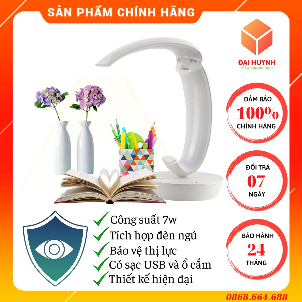 Đèn Bàn Học, Đèn Ngủ Bảo Vệ Thị Lực Cao Cấp Kèm Sạc Điện Thoại Chính Hãng Rạng Đông RD-RL-39