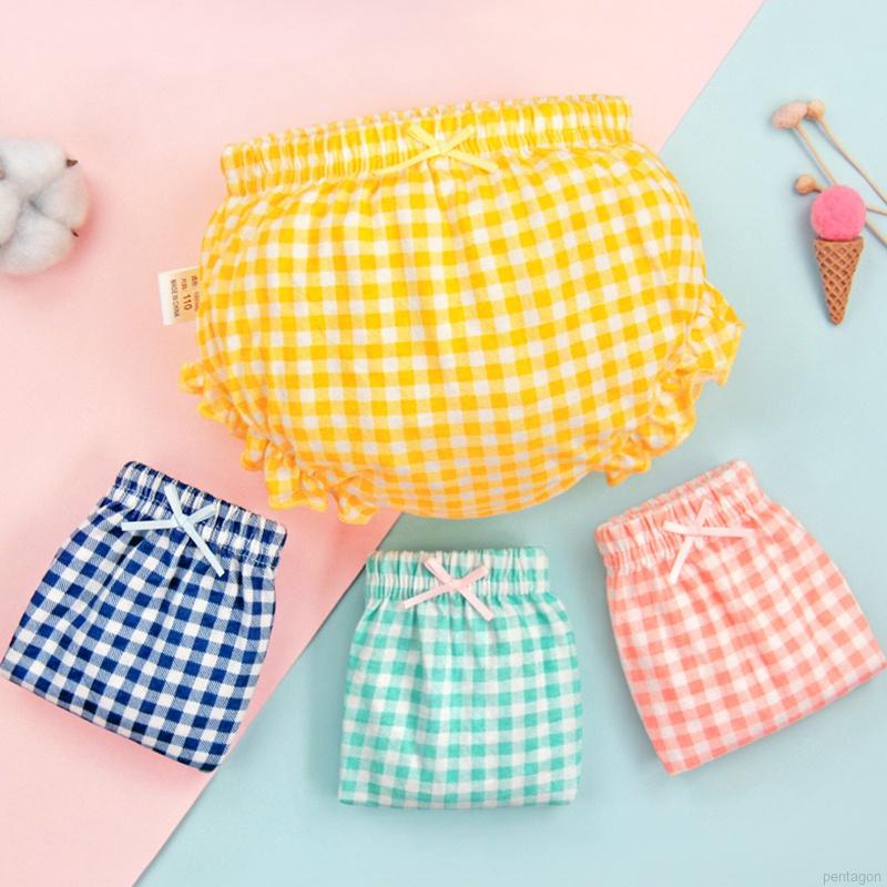 Quần lót cotton mỏng họa tiết sọc caro đính nơ dễ thương cho bé gái