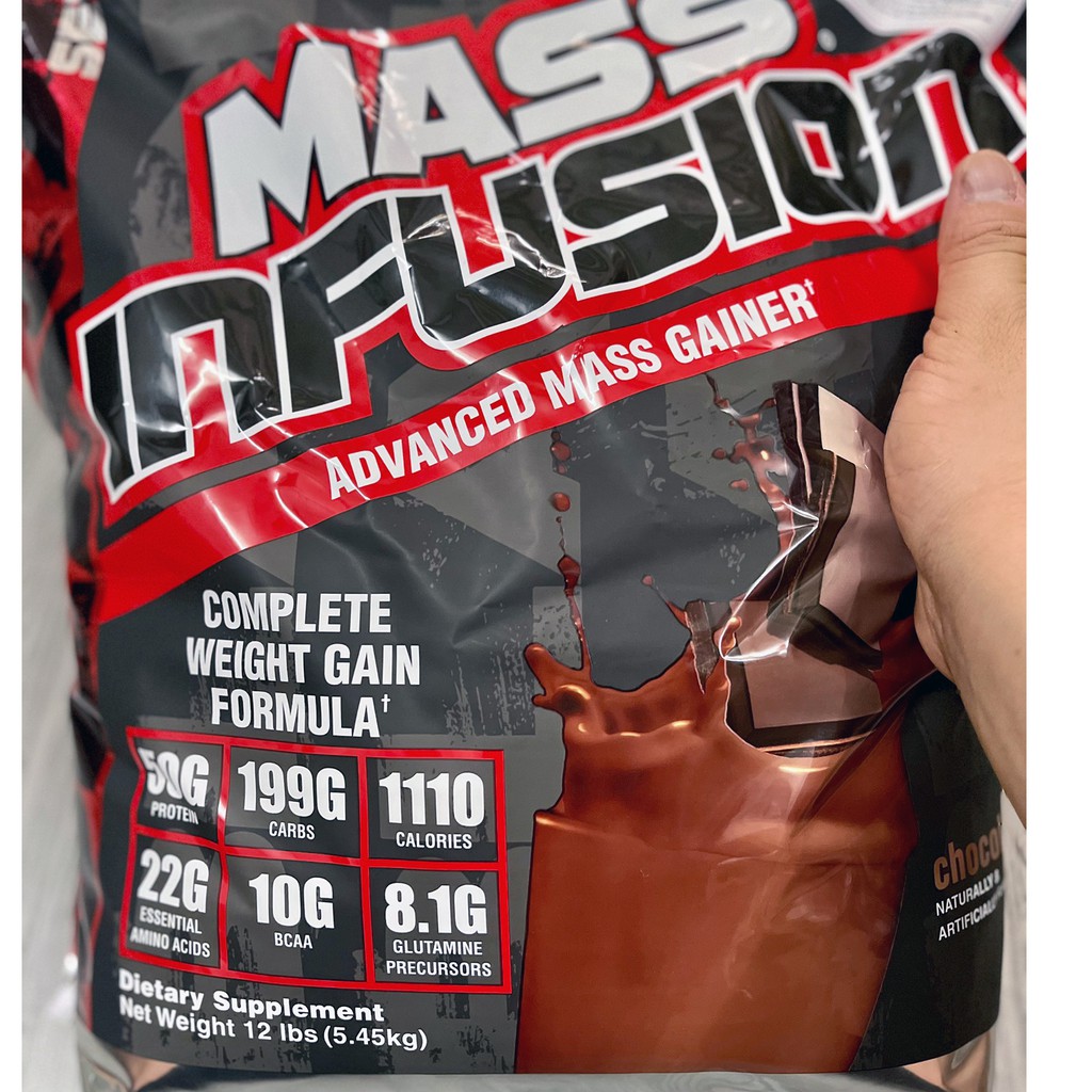 Sữa tăng cân tăng cơ cao cấp Mass Infusion hương Chocolate bịch 5.45 kg có enzym tiêu hóa - Hàng nhập chính hãng