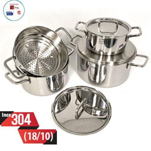 BỘ NỒI XỬNG HẤP CAO CẤP FIVESTAR 3 LỚP ĐÚC LIỀN-INOX 304,NẮP INOX.TẶNG 2 VÁ CANH INOX